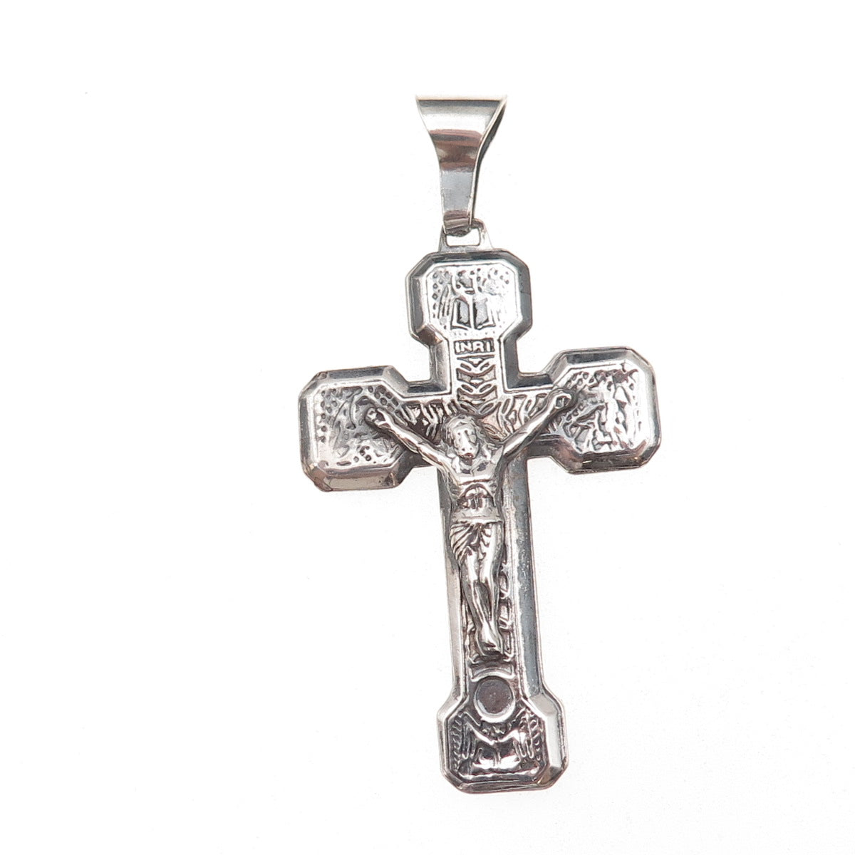 925 Sterling Silver Vintage Italy Way of the Cross Oxidized Crucifix Pendant