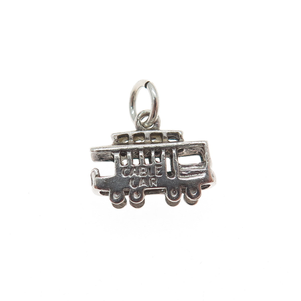 925 Sterling Silver Vintage Cable Car Oxidized Minimalist 3D Charm Pendant