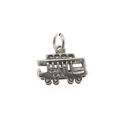 925 Sterling Silver Vintage Cable Car Oxidized Minimalist 3D Charm Pendant