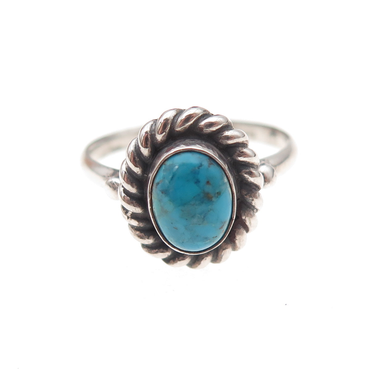 925 Sterling Silver Vintage Real Turquoise Oxidized Ring Size 6