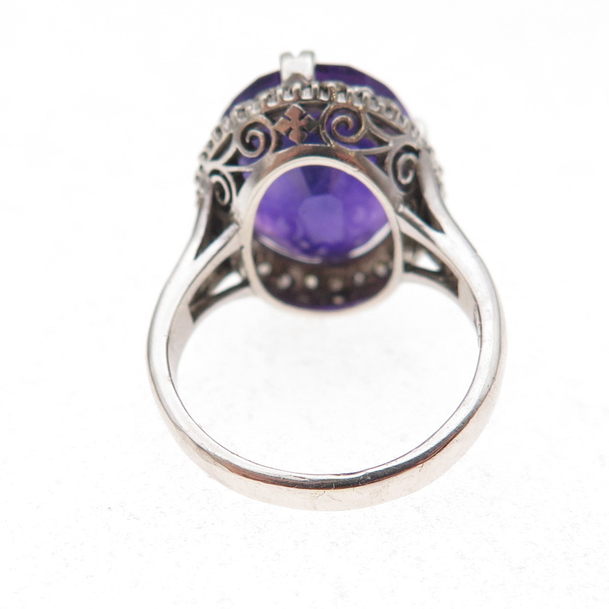 925 Sterling Silver Antique Art Deco Real Diamond & Amethyst Ring Size 5