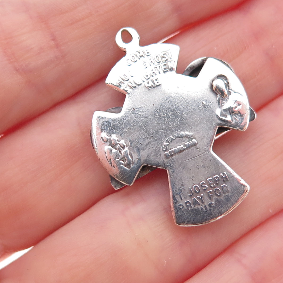 Catamore 925 Sterling Silver Antique Art Deco St. Joseph 4-Way Cross Pendant