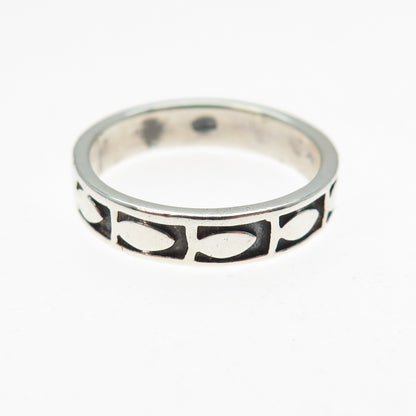 925 Sterling Silver Vintage Modernist Egg Pattern Oxidized Band Ring Size 7