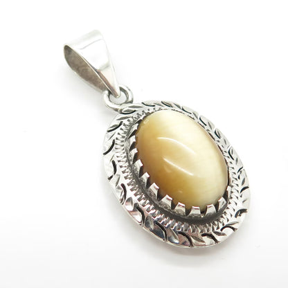 925 Sterling Silver Vintage Real Tiger Eye Gem Handmade Oval Amulet Pendant