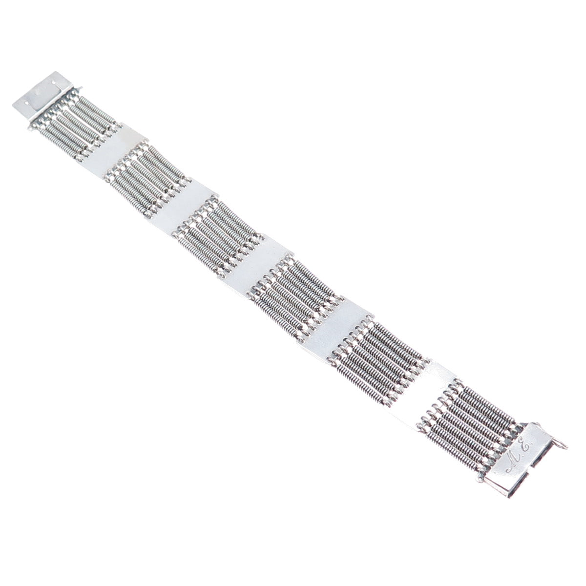 J. BETINS 875 Silver Vintage Latvia Beaded Spring Bar Link Bracelet 7.75"