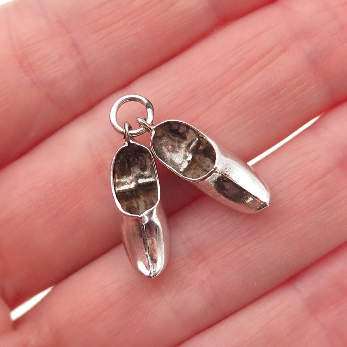 835 Silver Vintage Dutch Clog Shoes Oxidized 3D Mini Charm Pendant