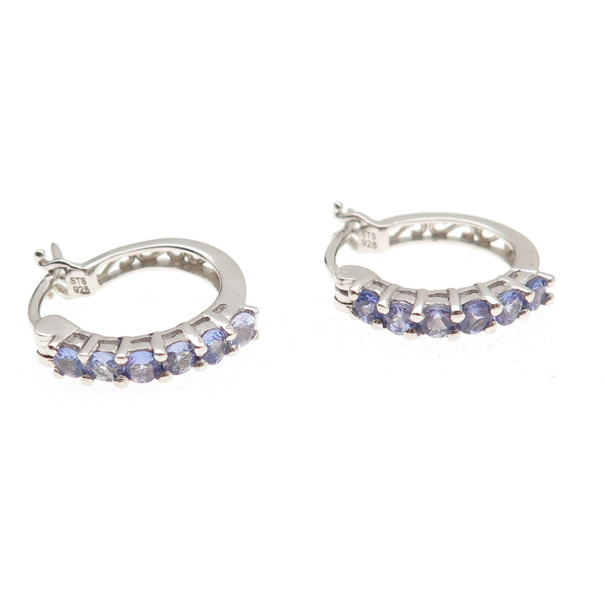 Chuck Clemency 925 Sterling Silver Real Round-Cut Tanzanite Hoop Earrings