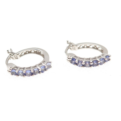 Chuck Clemency 925 Sterling Silver Real Round-Cut Tanzanite Hoop Earrings
