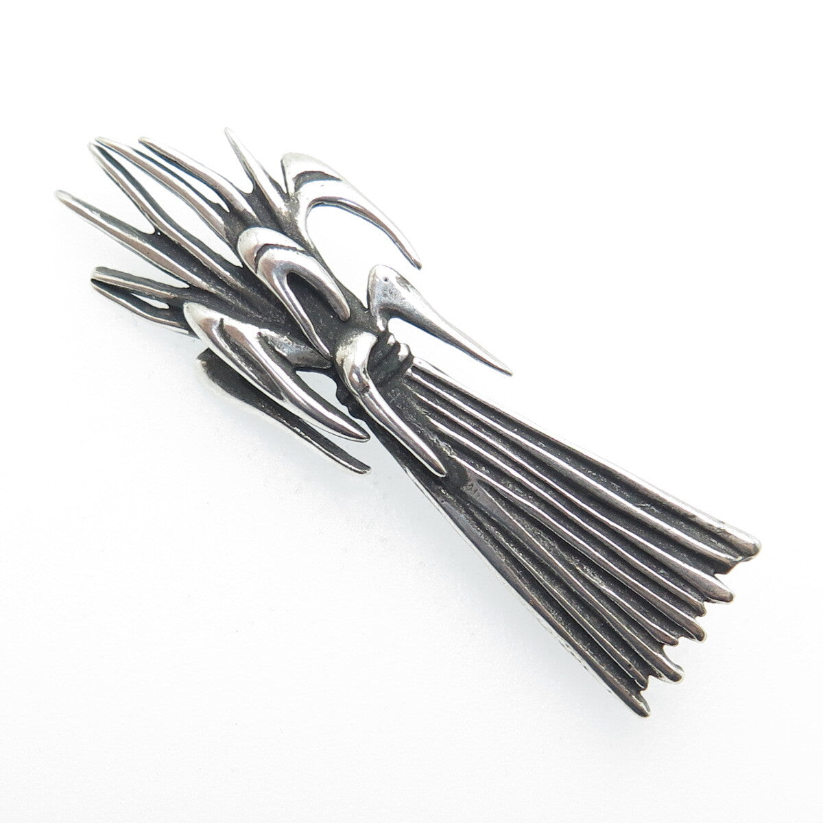 LISA LEE CREATIONS Sterling Silver Vintage Modernist Floral Oxidized Pin Brooch