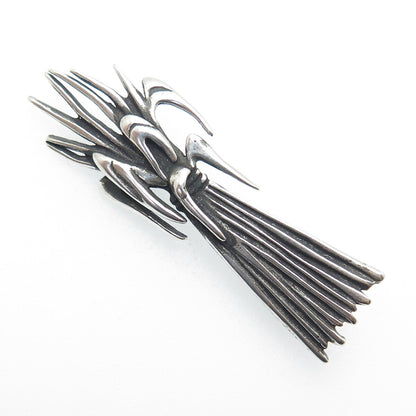 LISA LEE CREATIONS Sterling Silver Vintage Modernist Floral Oxidized Pin Brooch
