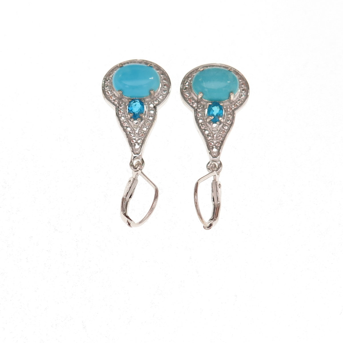 Chuck Clemency 925 Sterling Silver Real Turquoise & Apatite Dangle Earrings