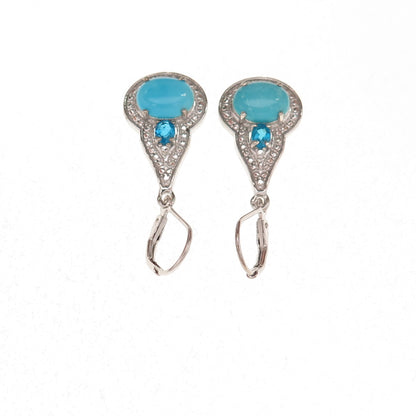 Chuck Clemency 925 Sterling Silver Real Turquoise & Apatite Dangle Earrings