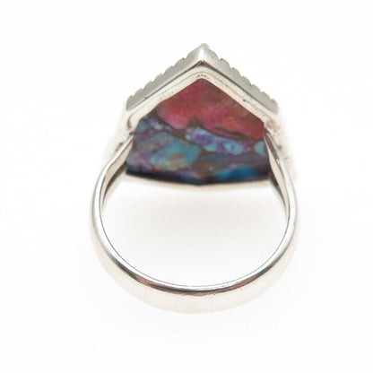 925 Sterling Silver Vintage Real Pink Spiny Oyster Turquoise Ring Size 7.25