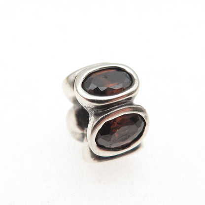Pandora Moments Sterling Real Smoky Quartz Brown Oval Lights Slide Bead Charm