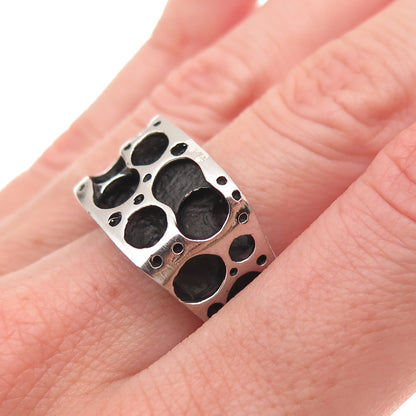 925 Sterling Silver Vintage Modernist Swiss Cheese Oxidized Ring Size 8.75