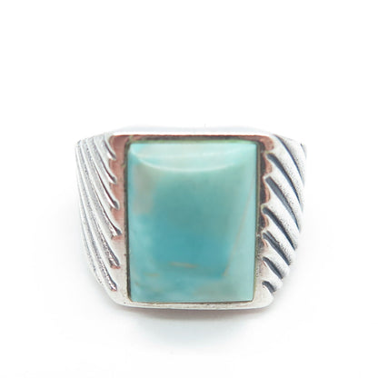 925 Sterling Silver Vintage Real Turquoise Ribbed Statement Ring Size 6.75