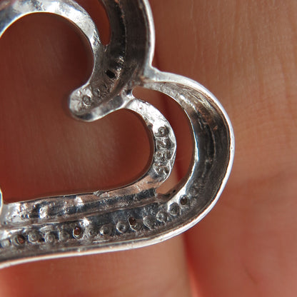 925 Sterling Silver Real Round-Cut Diamond Heart Slide Charm Pendant