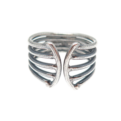 925 Sterling Silver Vintage Multi-Row Oxidized Adjustable Ring Size 7.25