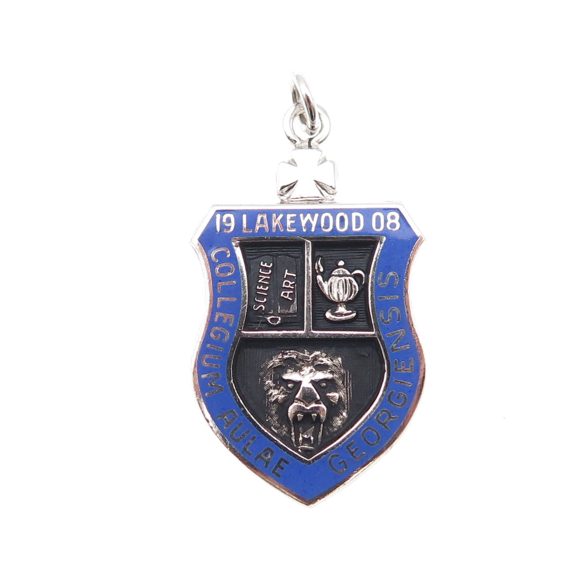 KENNEY 925 Sterling Silver Antique 1908 Enamel Lakewood College Charm Pendant