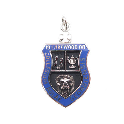 KENNEY 925 Sterling Silver Antique 1908 Enamel Lakewood College Charm Pendant