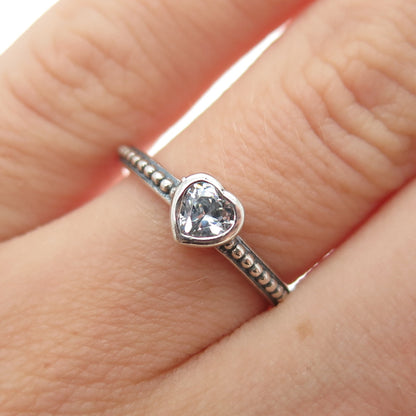 925 Sterling Silver Heart-Cut C Z Granulated Oxidized Ring Size 5