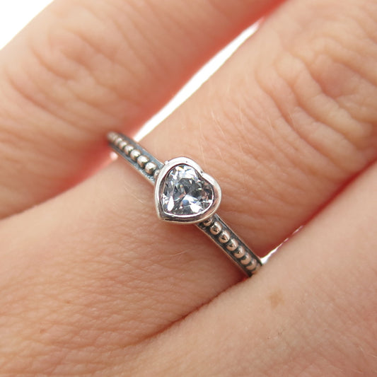 925 Sterling Silver Heart-Cut C Z Granulated Oxidized Ring Size 5