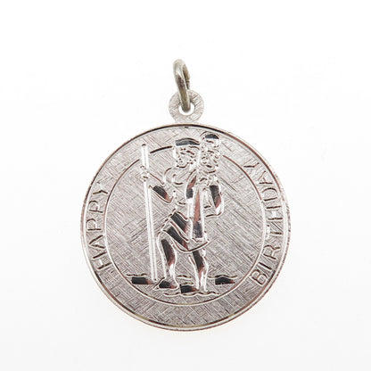 Walter E. Hayward Sterling Silver Vintage Happy Birthday St. Christopher Pendant