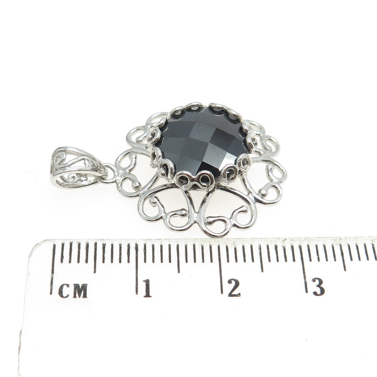 925 Sterling Silver Real Melanite Gemstone Ornate Pendant