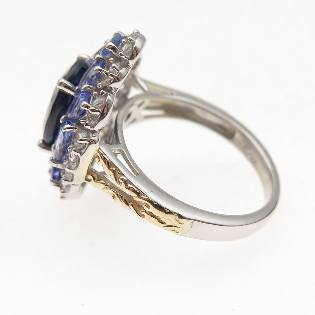 Chuck Clemency 925 Sterling Silver Real Sapphire Tanzanite Topaz Ring Size 8.25