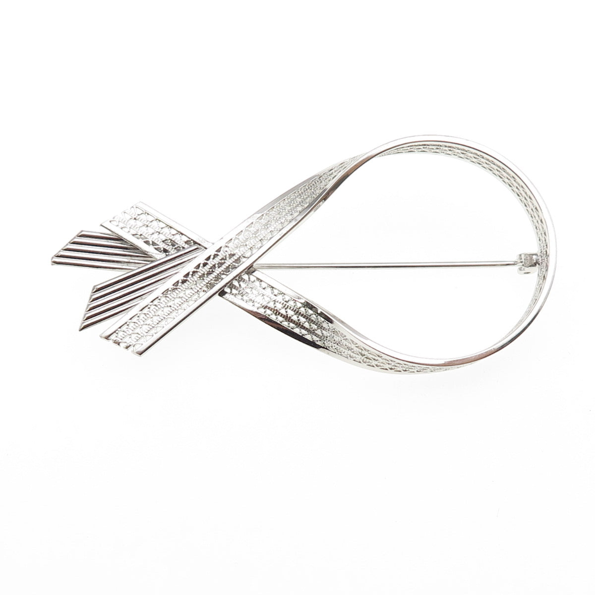 925 Sterling Silver Antique Art Deco Ribbon Filigree Pin Brooch