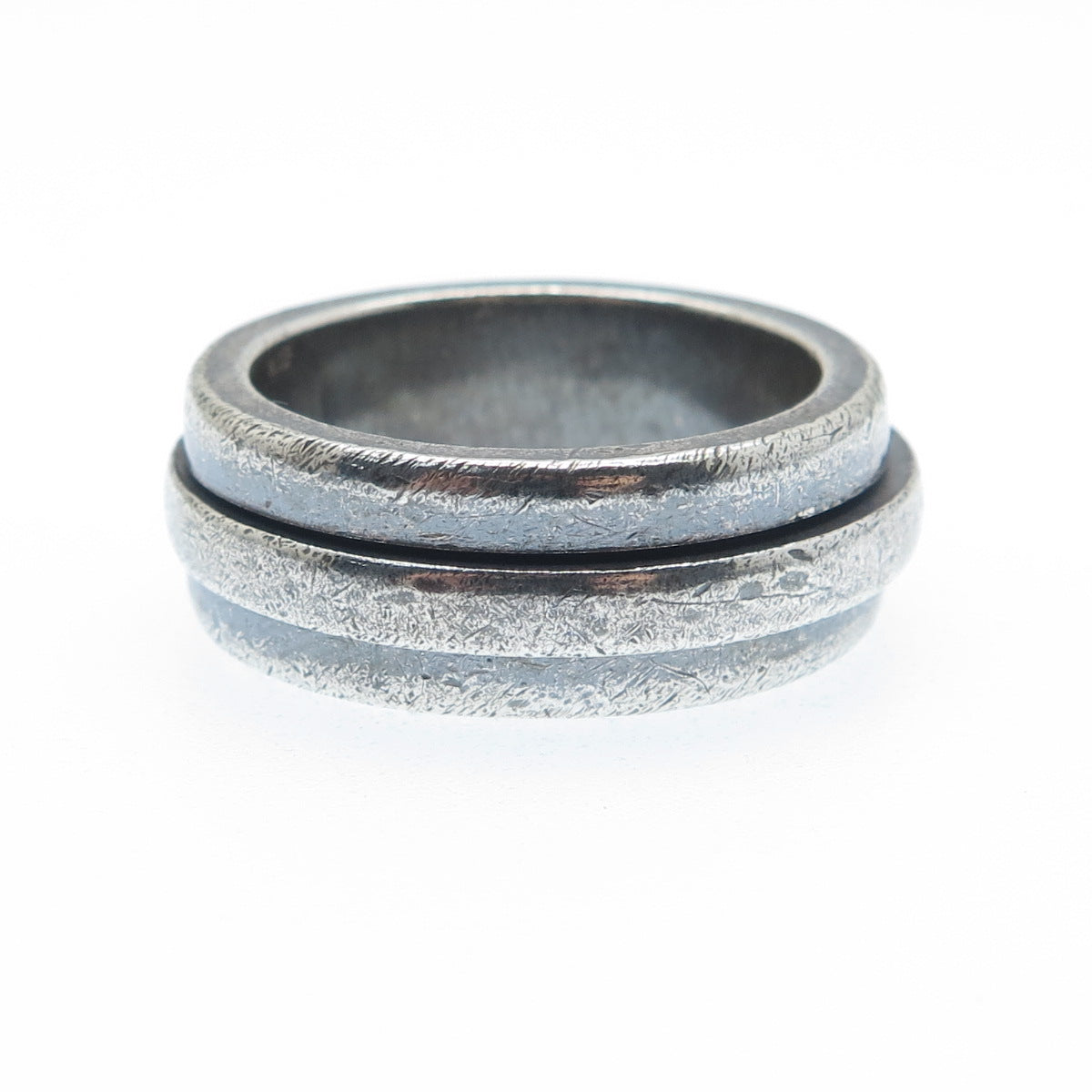 925 Sterling Silver Vintage Modernist Saturn Oxidized Band Ring Size 9.5