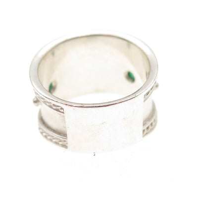 925 Sterling Vintage JB Ireland Real Green Chalcedony Claddagh Ring Size 6