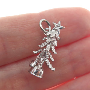 925 Sterling Silver Vintage Christmas Tree Minimalist 3D Charm Pendant