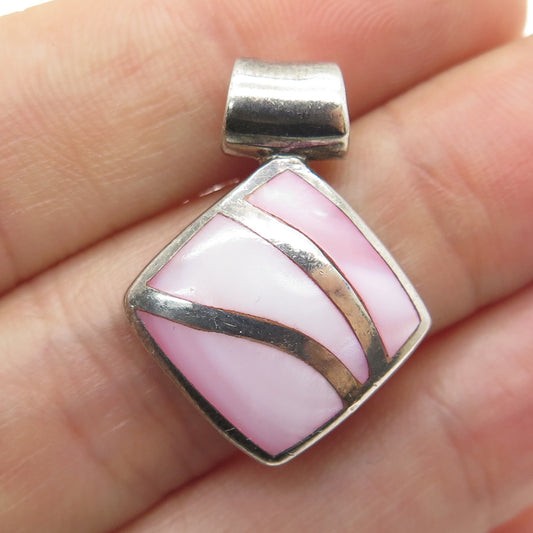 925 Sterling Silver Vintage Real Pink Mother-of-Pearl Slide Pendant