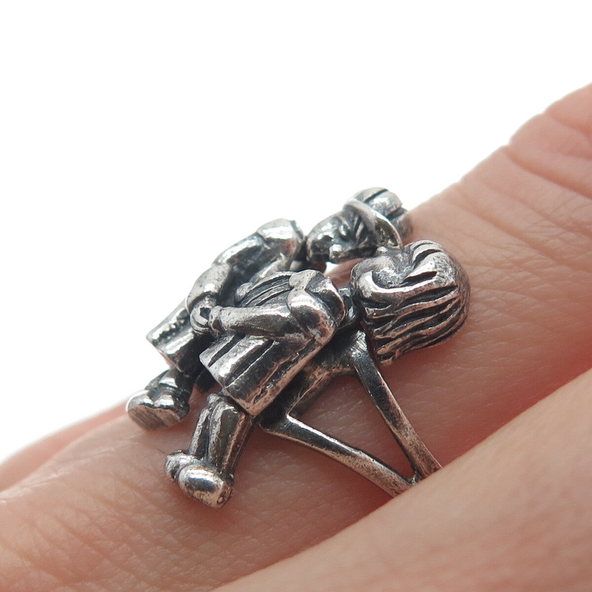 925 Sterling Silver Vintage Boy & Girl Couple Movable Heads Ring Size 6.5