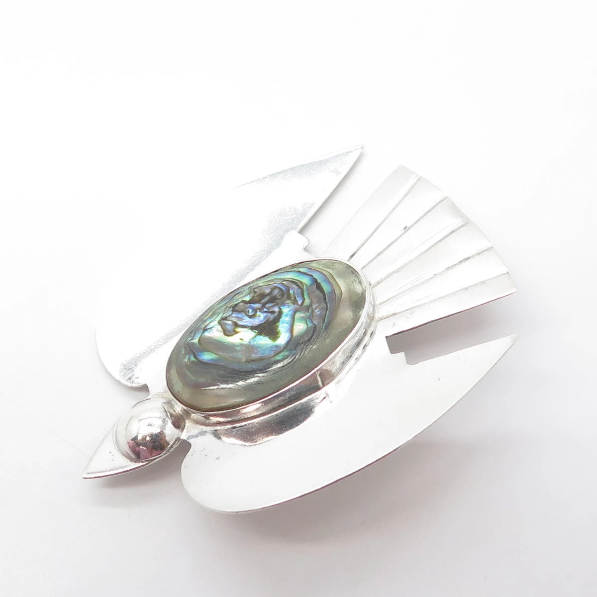 925 Sterling Silver Vintage Mexico Real Cabochon Abalone Shell Bird Pin Brooch