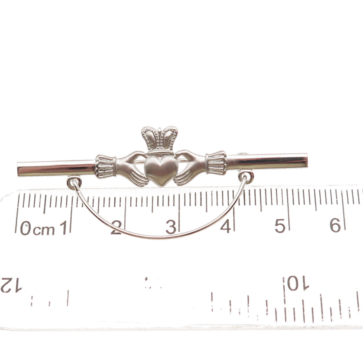 Beau 925 Sterling Silver Vintage Irish Claddagh Charm Holder Pin Brooch