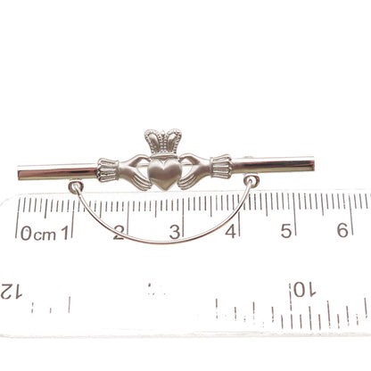 Beau 925 Sterling Silver Vintage Irish Claddagh Charm Holder Pin Brooch