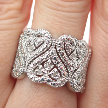 DBJ DEE BERKLE 925 Sterling Silver Real Round-Cut Diamond Heart Ring Size 9.25
