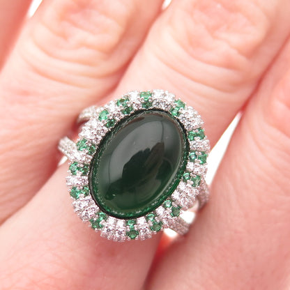 DSMK 925 Sterling Silver Green & White C Z Bohemian Ring Size 7.25