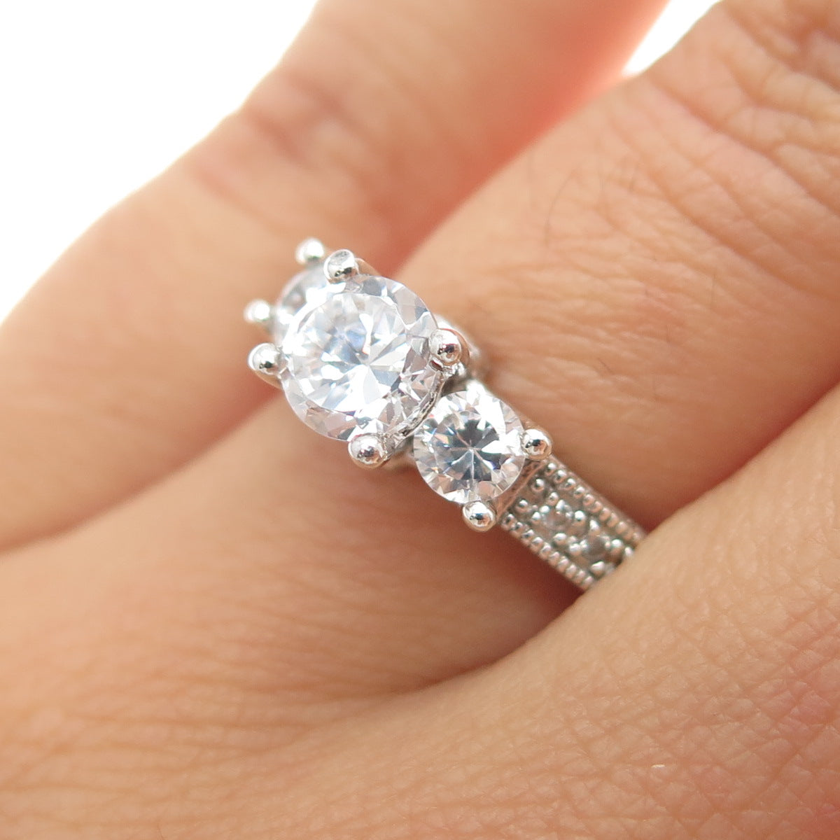 925 Sterling Silver Round-Cut C Z Engagement Ring Size 6.25