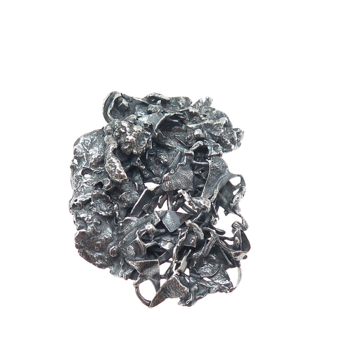 925 Sterling Silver Vintage Meteorite-Style Solid 57.7g Oxidized Slide Pendant