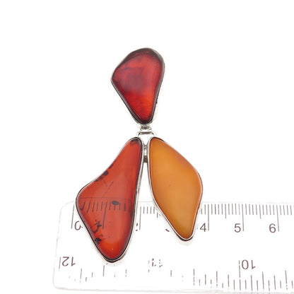925 Sterling Silver Vintage Real Amber Modernist Slide Pendant
