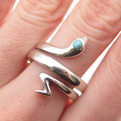 BOMA 925 Sterling Silver Vintage Real Turquoise Snake Adjustable Ring Size 8.75