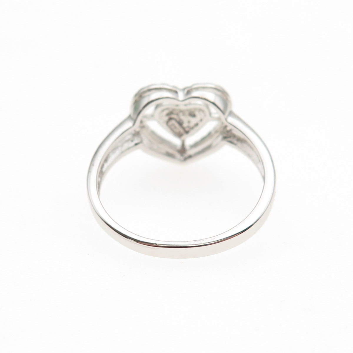 925 Sterling Silver Real Round-Cut Diamond Heart Ring Size 7
