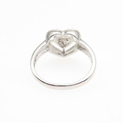 925 Sterling Silver Real Round-Cut Diamond Heart Ring Size 7
