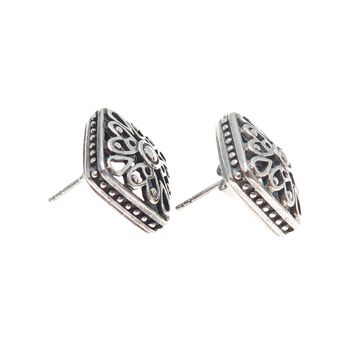 CHAPAL ZENRAY 925 Sterling Silver Vintage Heart Flower Oxidized Earrings