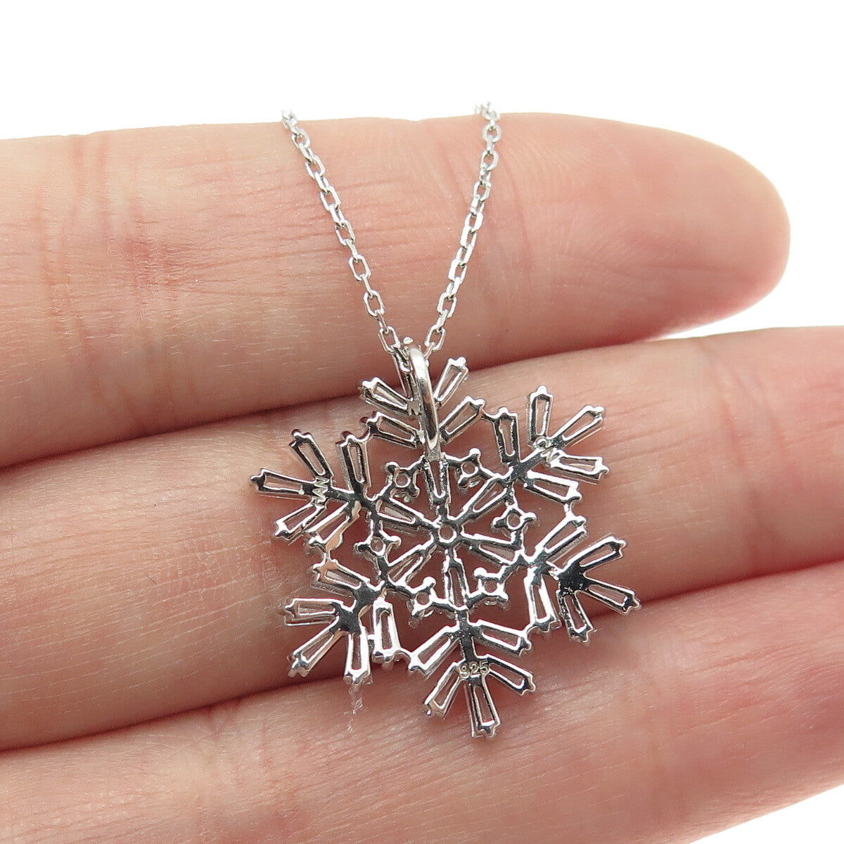 HAN 925 Sterling Silver Multi-C Z Snowflake Cable Chain Necklace 18"