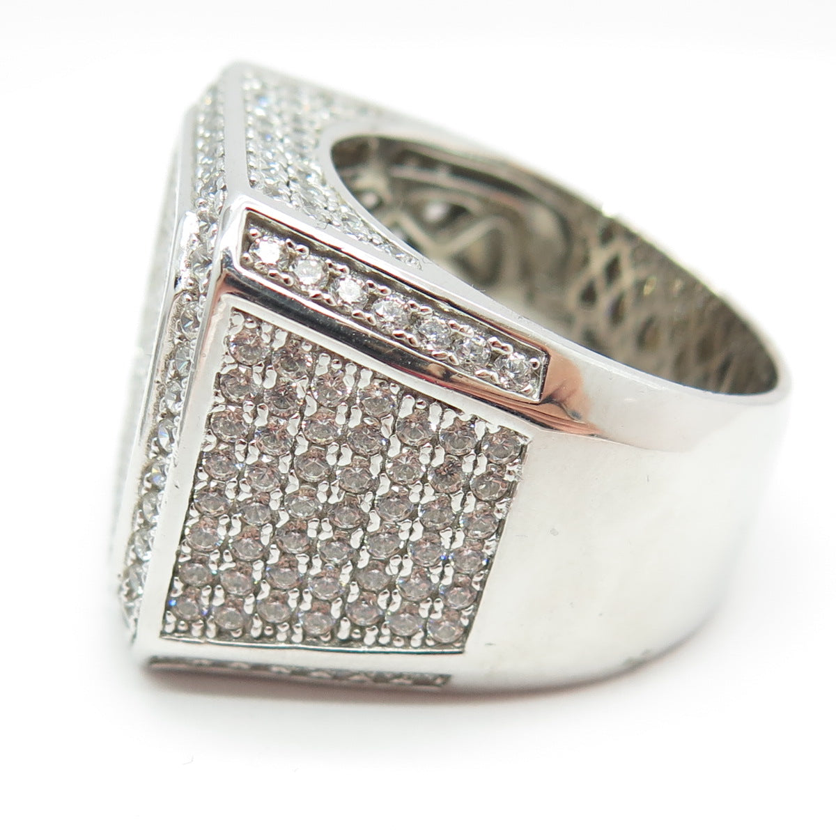 925 Sterling Silver Pave C Z Domed Ring Size 11.25