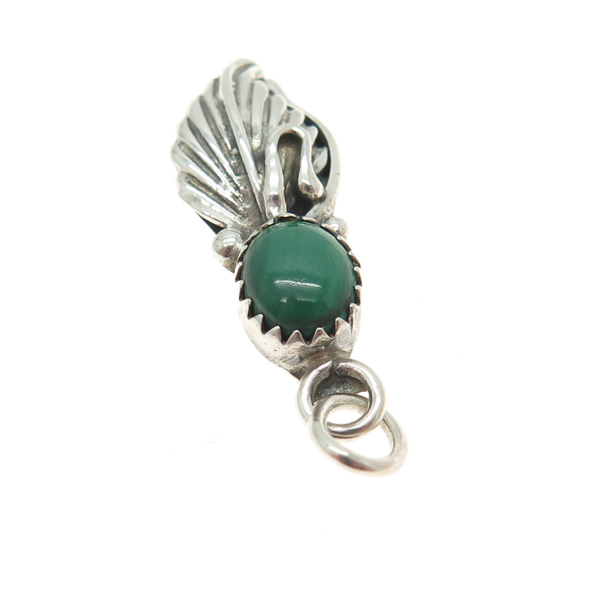 BEN J. Sterling Silver Vintage Southwestern Malachite Snake Eye Feather Pendant